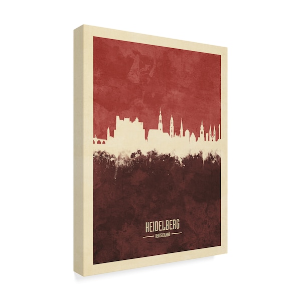 Michael Tompsett 'Heidelberg Germany Skyline Red Ii' Canvas Art,14x19